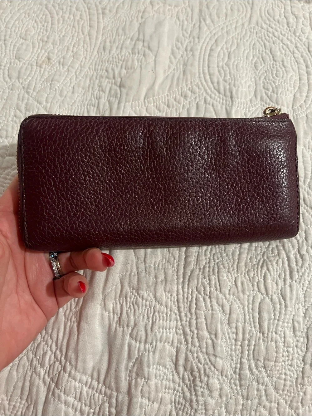 Michael Kors Burgundy Leather Zip-Around Wallet with Gold Logo